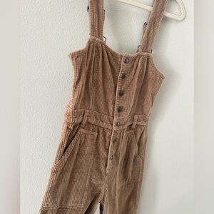 Aerie Brown Corduroy Jumpsuit with Front Buttons
